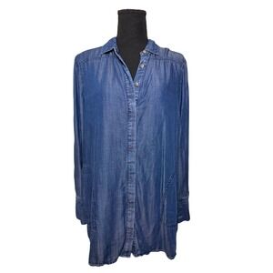 Chicos Tencel Lyocell Denim Chambray Long Sleeve Tunic Shirt with Pockets Size 8